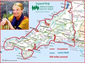 Map showing Stephen's miles walking around Cornwall